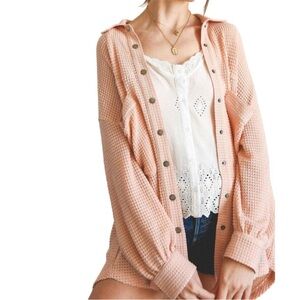 LISTICLE soft thermal knit shacket top in peony pink